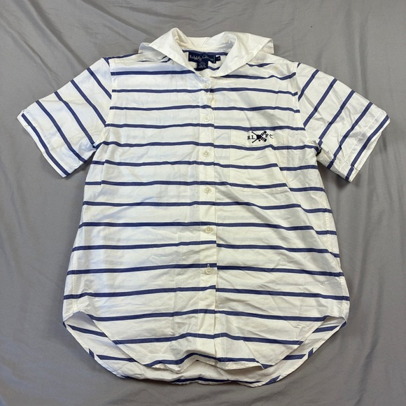 Ralph Lauren Tops - Ralph Lauren Button Up Women 4 White Blue Striped Peter Pan Collar RLPC Sailing